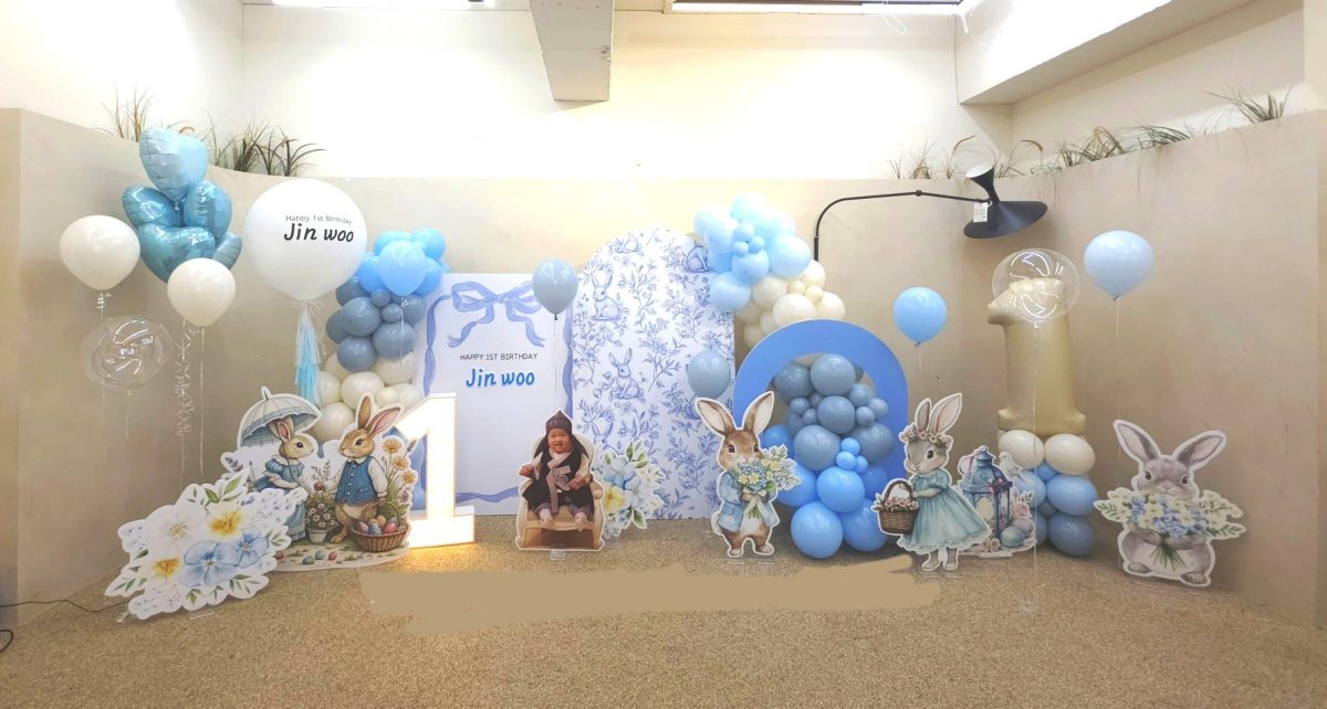 Balloon backdrop set arranged for studio portrait photography