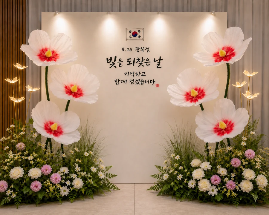 Liberation Day giant Mugunghwa flower photo zone for public institutions