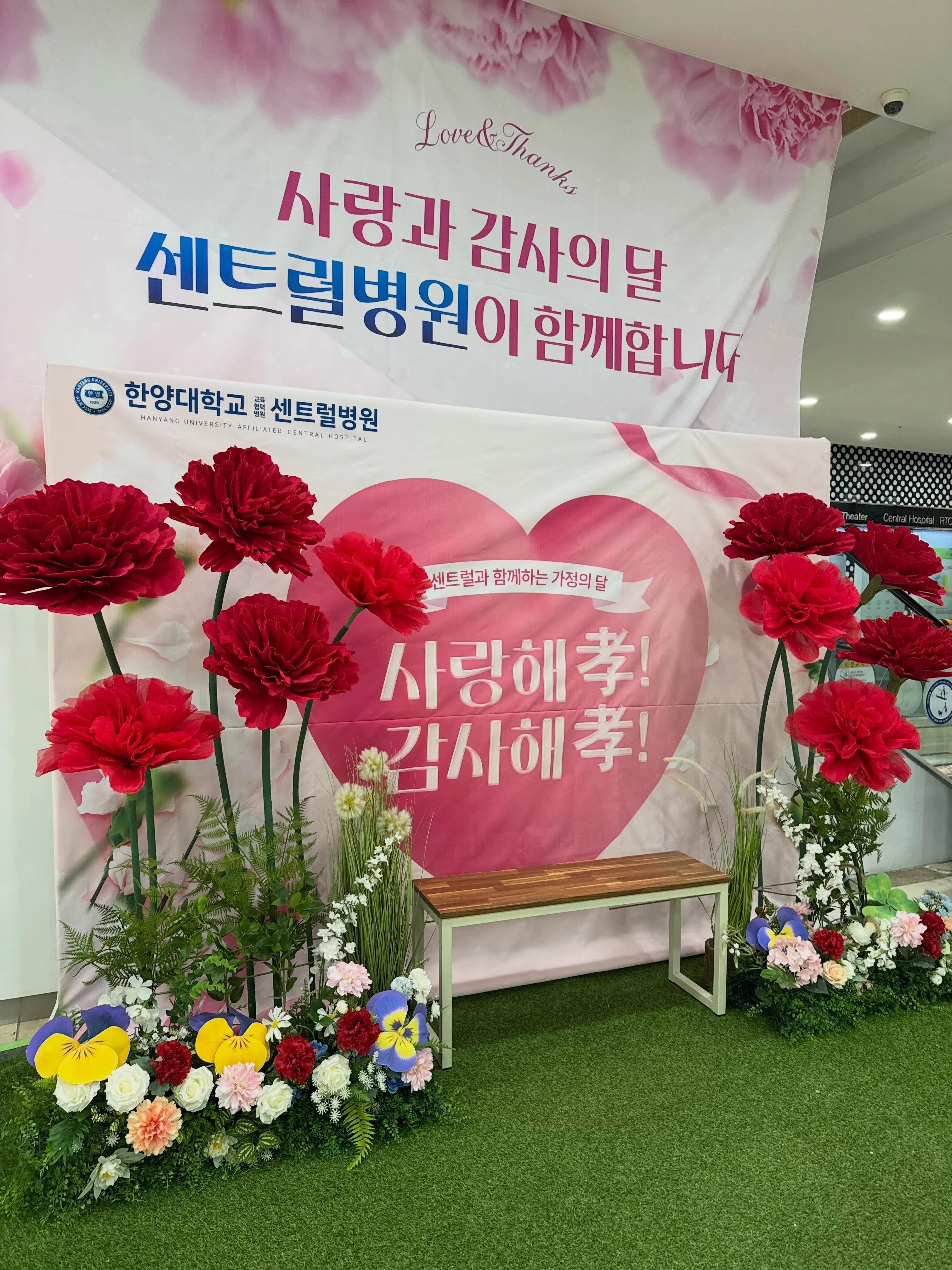 루아아뜰리에블룸 인스타그램 - 한양대학교 센트럴병원 어버이날 자이언트플라워 카네이션 포토존제작