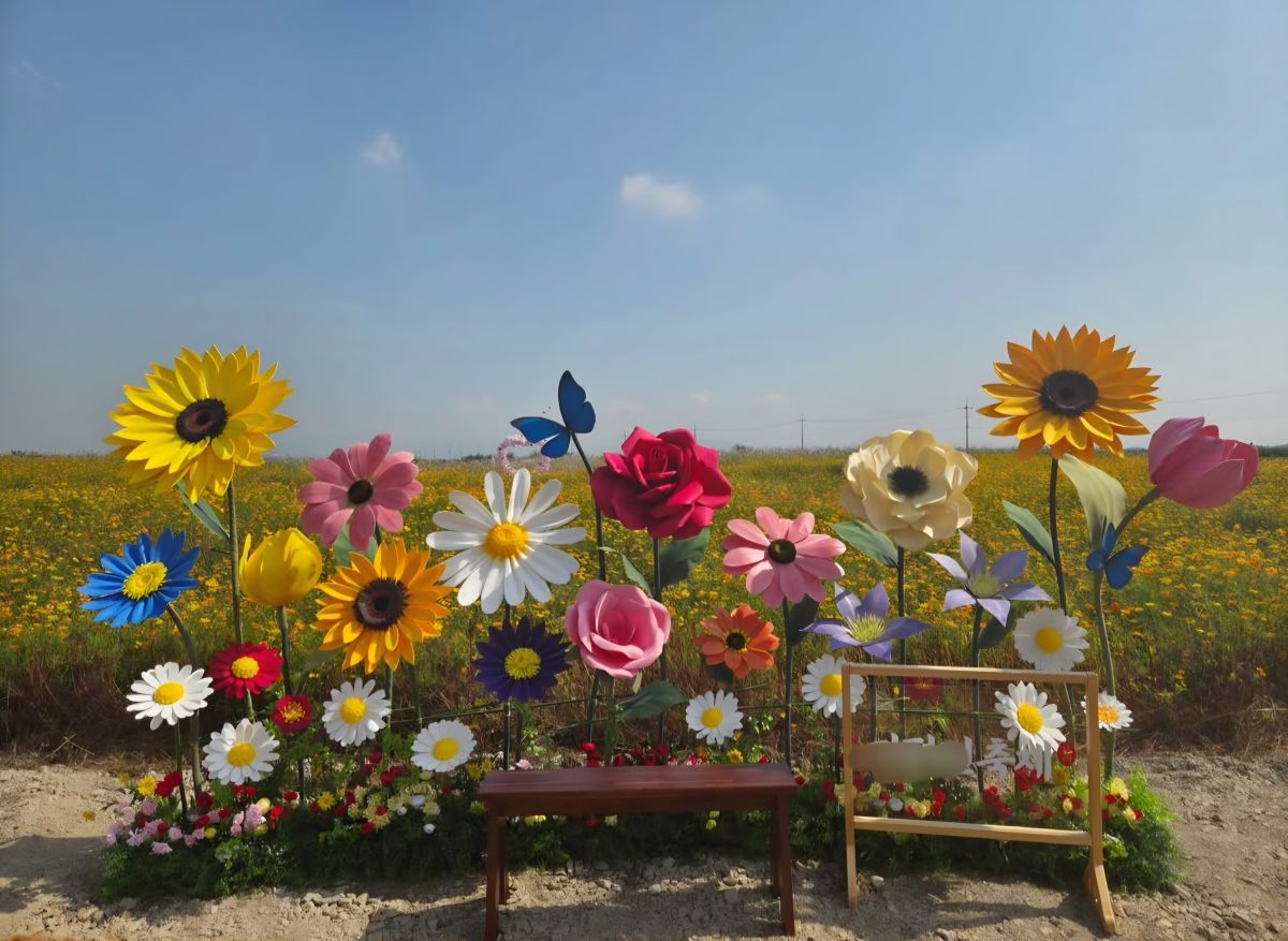 축제 행사장에 설치한 자이언트플라워 조형물 포토존